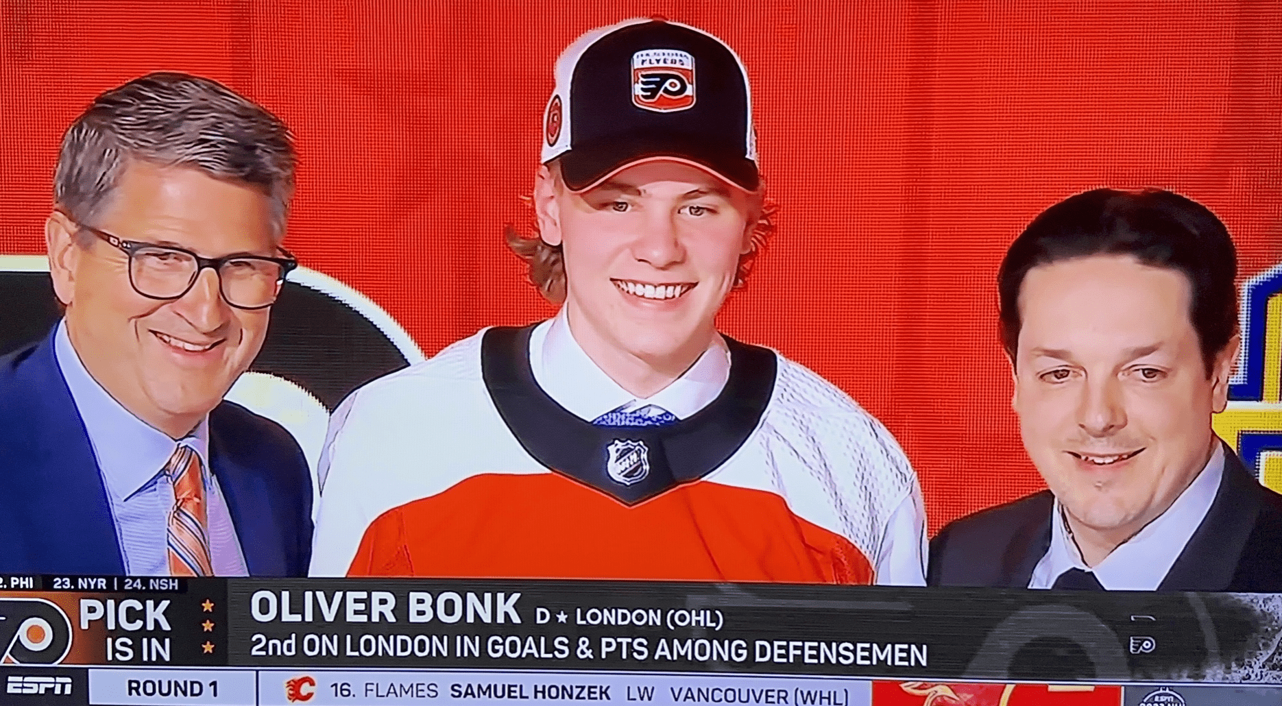 Oliver Bonk, with Keith Jones and Daniel Briere.