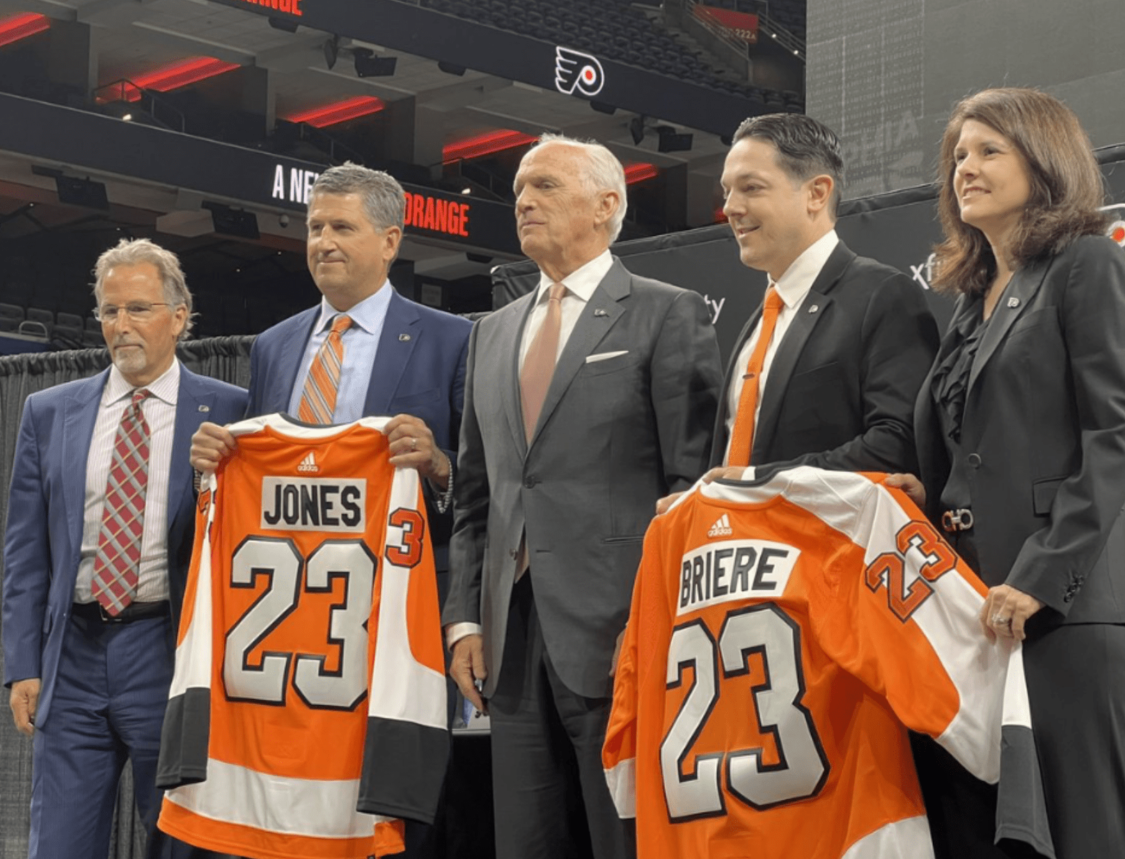 From left: John Tortorella, Keith Jones, Dan Hilferty, Daniel Briere and Valerie Camillo.