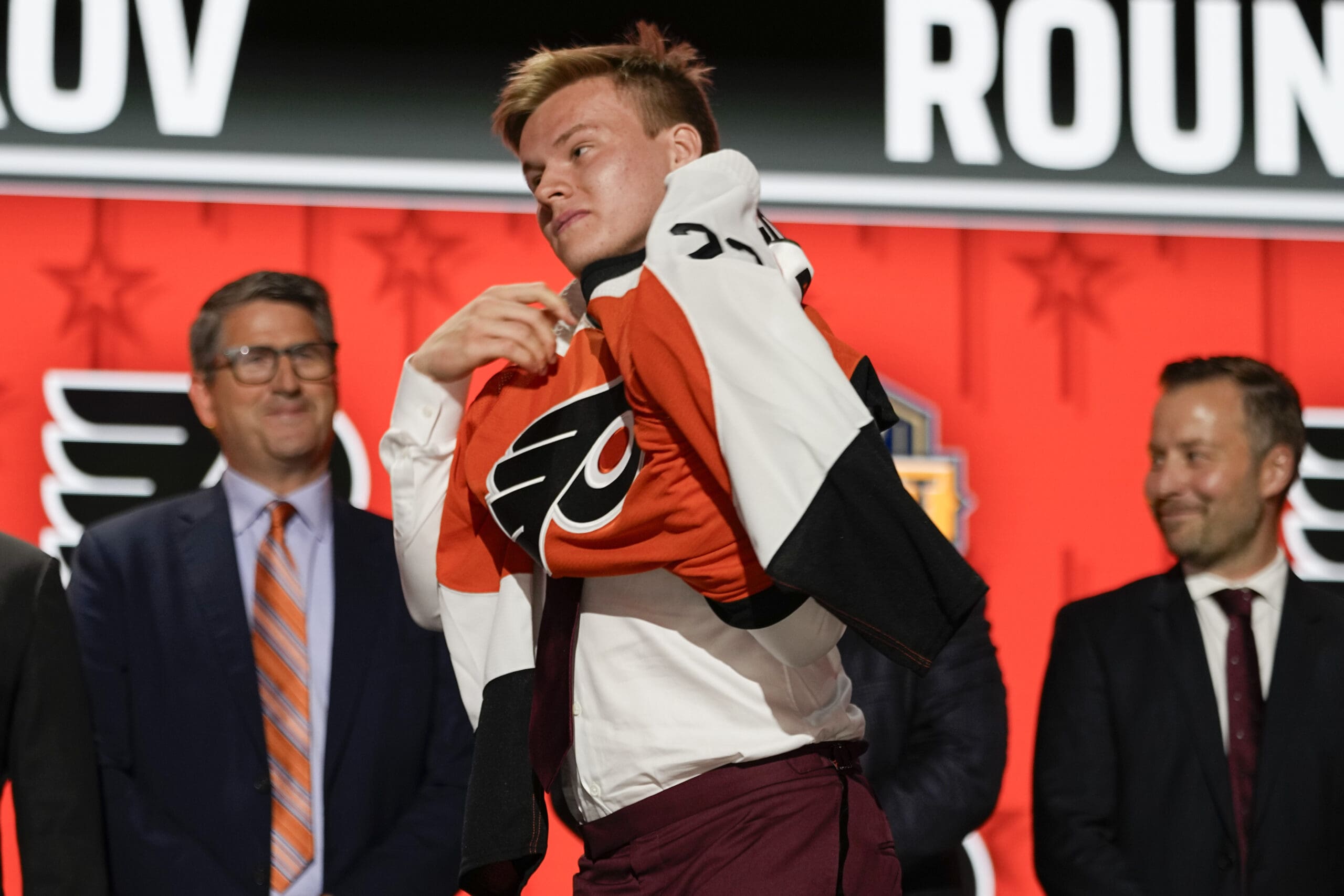 Philadelphia Flyers rookie Matvei Michkov after being drafted in the 2023 NHL Draft.