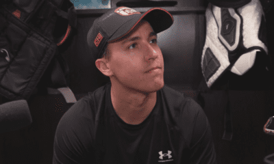 Teuvo Teravainen addresses the media after practice with the Chicago Blackhawks on Sept. 21.