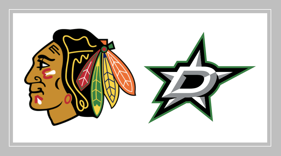 Chicago Blackhawks and Dallas Stars logos.