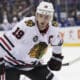 Chicago Blackhawks center Jonathan Toews lines up for a face-off in the first period of an NHL hockey game against the New York Rangers, Thursday, Jan. 17, 2019, at Madison Square Garden in New York. (AP Photo/Mary Altaffer)