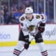 Chicago Blackhawks' Louis Crevier plays during an NHL hockey game, Saturday, Nov. 23, 2024, in Philadelphia. (AP Photo/Matt Slocum)