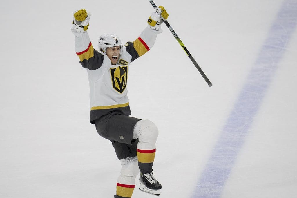 Vegas Golden Knights game, William Karlsson celebrates win over Minnesota Wild