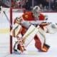 Anaheim Ducks goaltender John Gibson in action during an NHL hockey game against the Philadelphia Flyers, Saturday, Jan. 11, 2025, in Philadelphia. (AP Photo/Derik Hamilton)