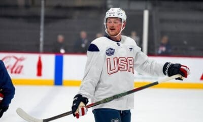Jack Eichel practices with Team USA at the Four Nations Face-Off Tournament (Photo/Screenshot- Vegas Golden Knights via Twitter)