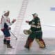 Alex Ovechkin shakes hands with Marc-André Fleury at center ice 3/27/2025 (Photo/Screenshot- Brady Trettenero via Twitter)