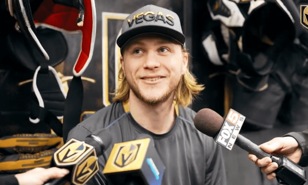 Vegas Golden Knights forward William Karlsson meets with the media 3/20/2025 (Photo/Screenshot- Vegas Golden Knights via Twitter)