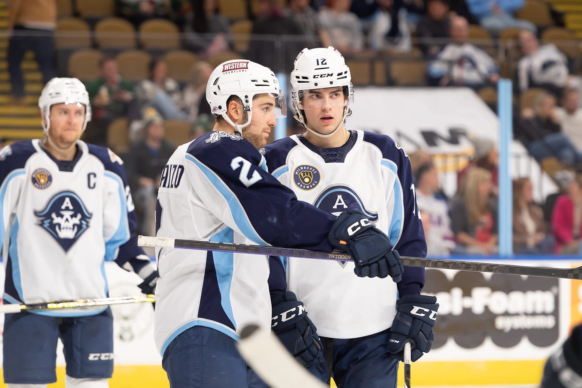 Milwaukee Admirals forward Luke Evangelista and defenseman Marc Del Gaizo
