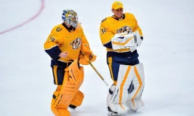 Predators goalies Juuse Saros and Kevin Lankinen