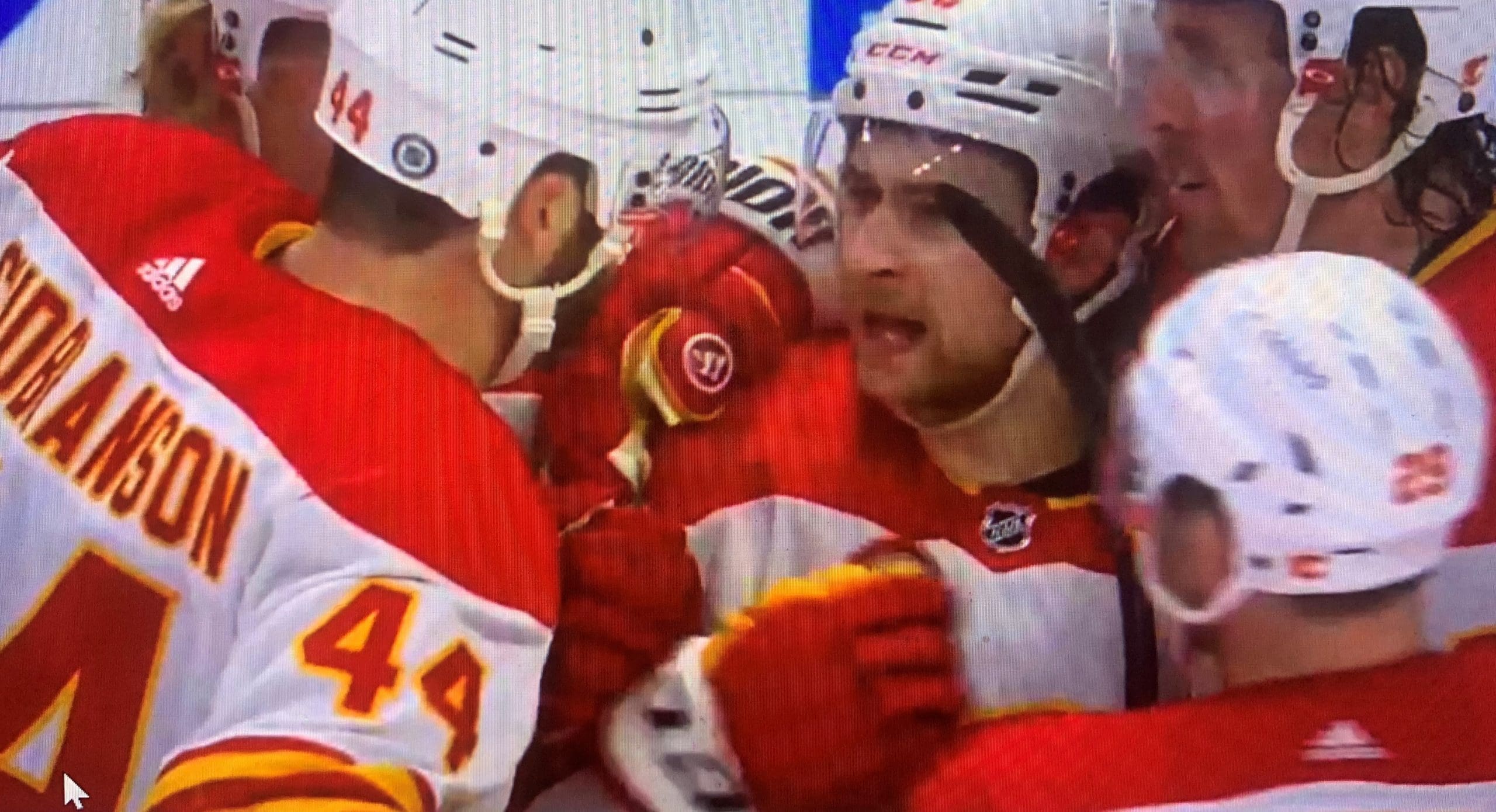 Calgary Flames Erik Gudbranson celebrate a goal