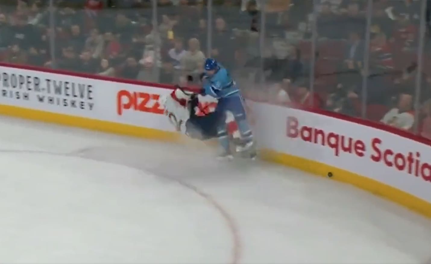 Canadiens defenceman Mike Matheson hits Eric Staal
