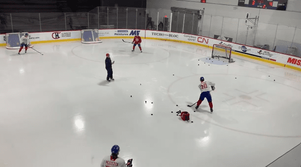 Montreal canadiens forward Juraj Slafkovsky practicing shot