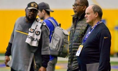 Steelers GM Kevin Colbert, Mike Tomlin at Pitt Pro Days
