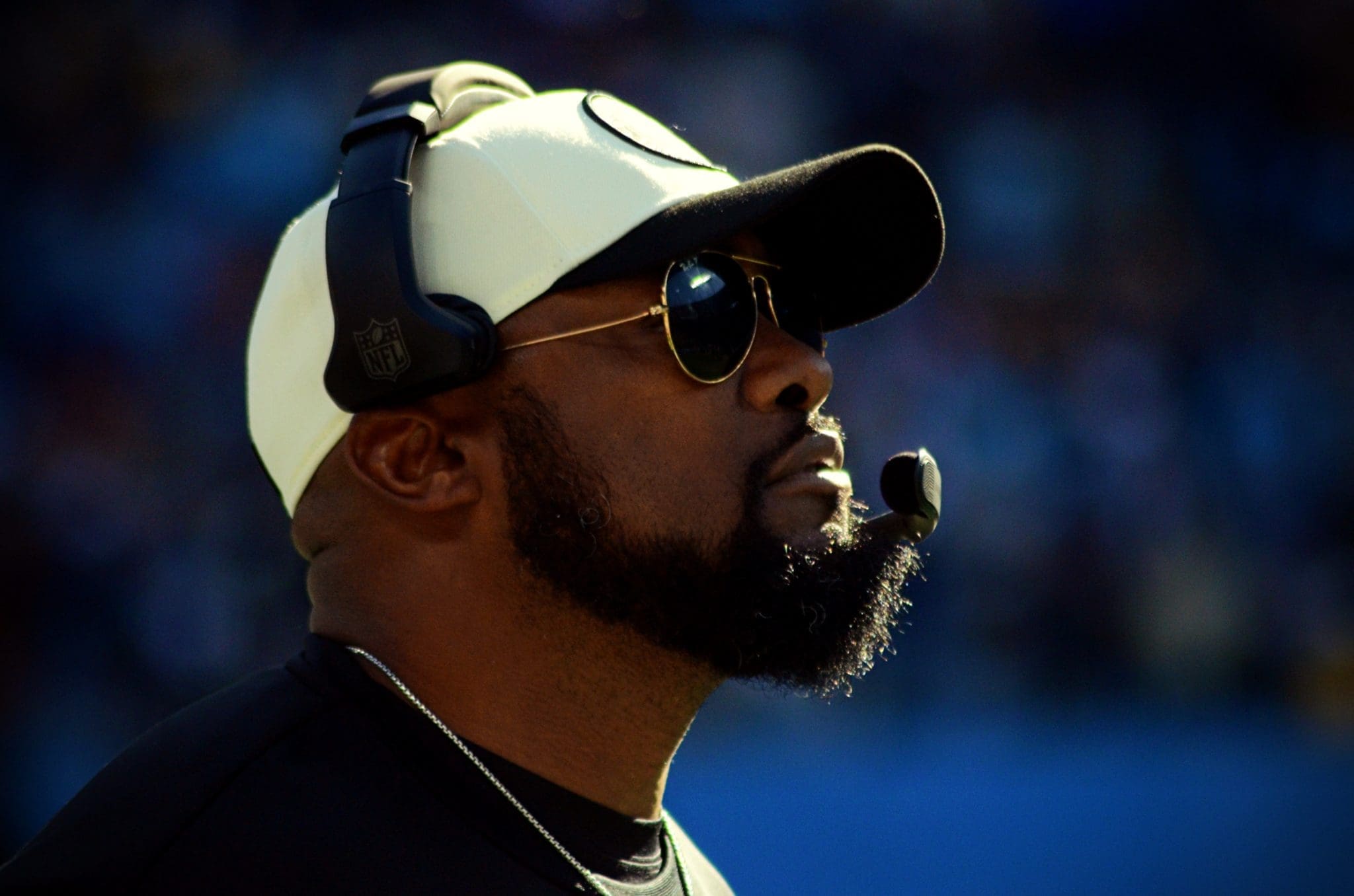 Pittsburgh coach Mike Tomlin as the Steelers played against the Carolina Panthers on Sunday, Dec. 18, 2022 at Bank of America Stadium in Charlotte. (Mitchell Northam / Steelers Now)