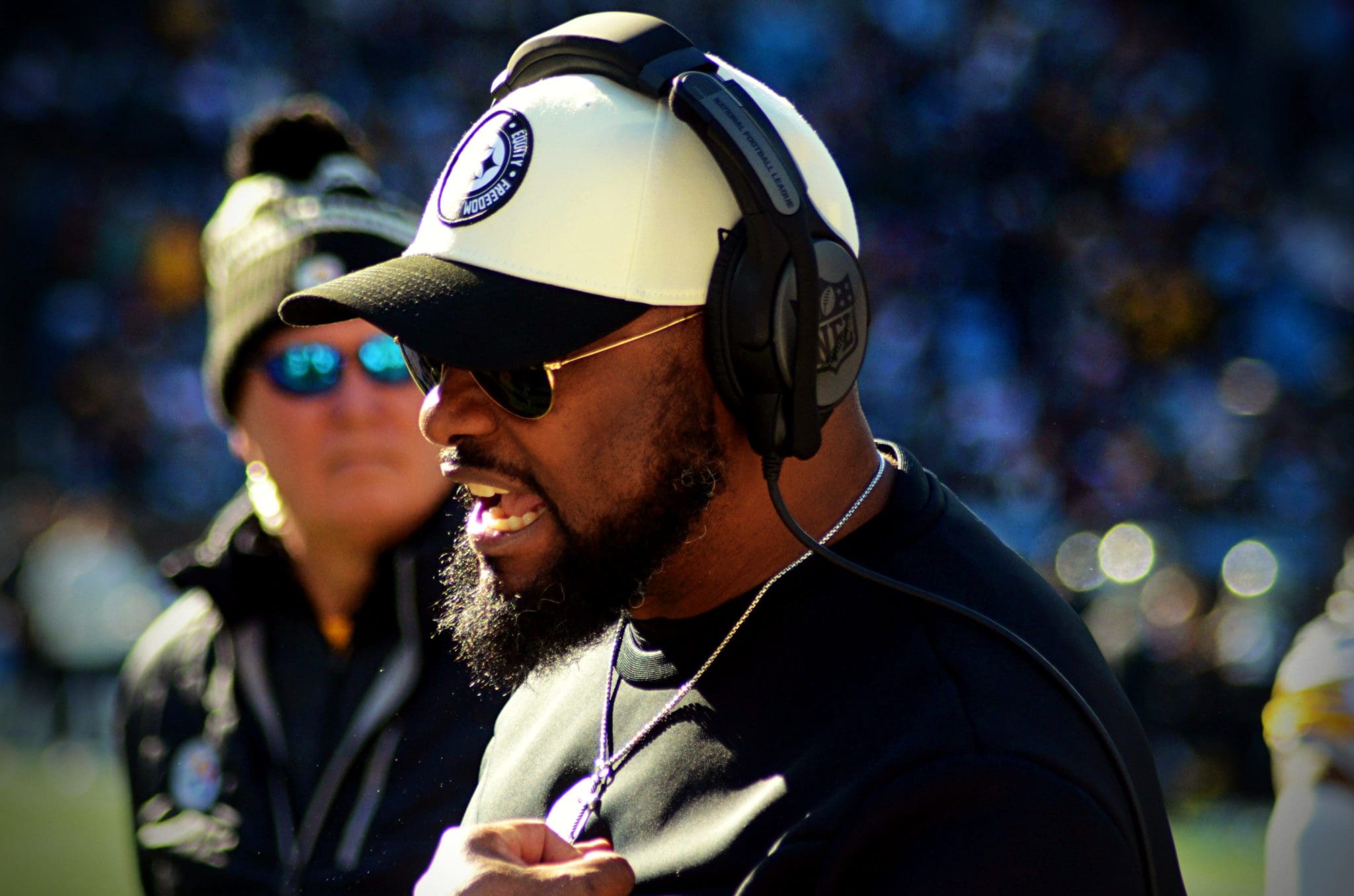 Pittsburgh coach Mike Tomlin as the Steelers played against the Carolina Panthers on Sunday, Dec. 18, 2022 at Bank of America Stadium in Charlotte. (Mitchell Northam / Steelers Now)