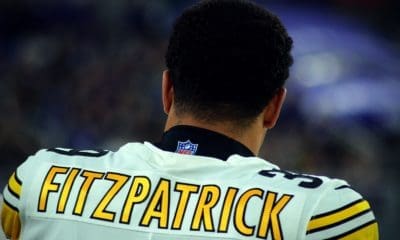 Minkah Fitzpatrick looks on as the Steelers face the Ravens on Jan. 1, 2022 in Baltimore. (Mitchell Northam / Steelers Now)