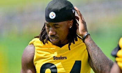 LOOK: Steelers' Joey Porter Jr. presents Joey Porter Sr. with game ball  after his first career interception 