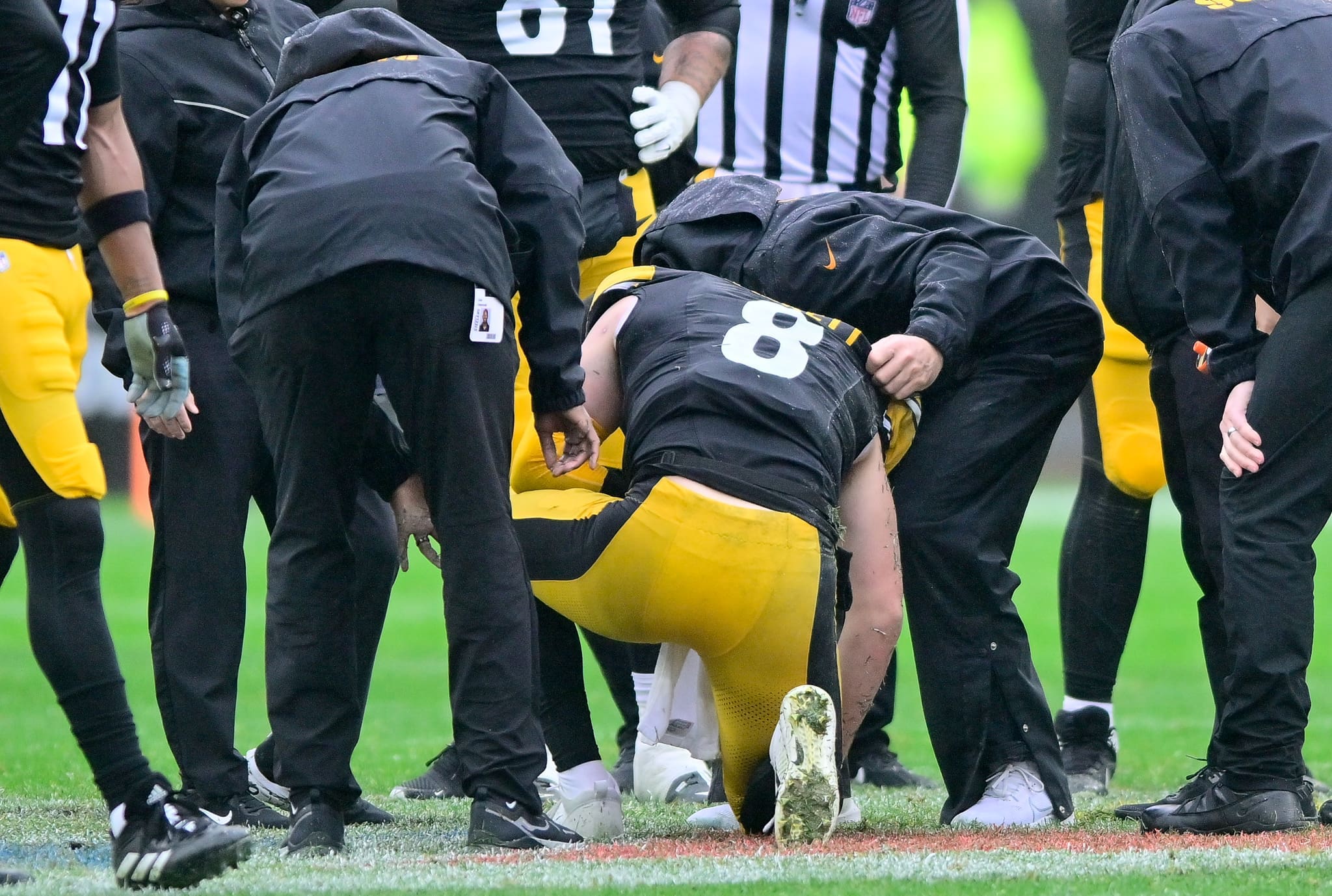 Pittsburgh Steelers quarterback Kenny Pickett is injured against the Jacksonville Jaguars on Oct. 29, 2023. -- Ed Thompson / Steelers Now