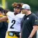 Pittsburgh Steelers offensive coordinator Arthur Smith and quarterback Justin Fields