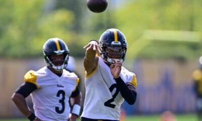 Pittsburgh Steelers quarterbacks Justin Fields and Russel Wilson