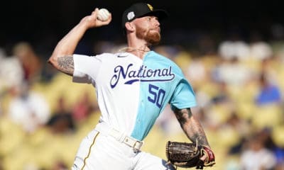 National League pitcher Mike Burrows throws to an American League batter during the MLB All-Star Futures baseball game, Saturday, July 16, 2022, in Los Angeles. (AP Photo/Abbie Parr)