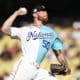 National League pitcher Mike Burrows throws to an American League batter during the MLB All-Star Futures baseball game, Saturday, July 16, 2022, in Los Angeles. (AP Photo/Abbie Parr)