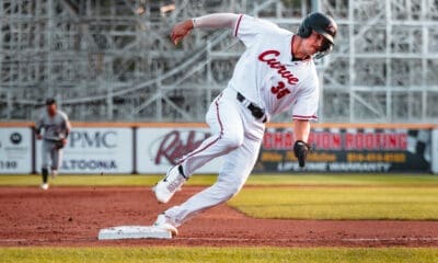 Pirates' prospect Matt Gorski rounds third base while playing for the Altoona Curve during the 2023 season.