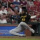 Pittsburgh Pirates' Liover Peguero scores during the second inning of a baseball game against the St. Louis Cardinals Friday, Sept. 1, 2023, in St. Louis. (AP Photo/Jeff Roberson)