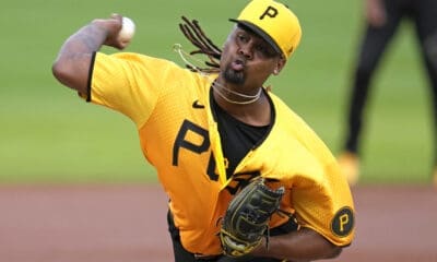 Pittsburgh Pirates starting pitcher Luis Ortiz delivers a pitch during the first inning of the team's baseball game against the New York Yankees in Pittsburgh, Saturday, Sept. 16, 2023. (AP Photo/Gene J. Puskar)