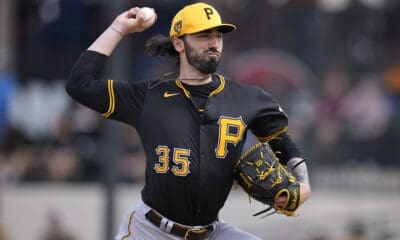 Pittsburgh Pirates relief pitcher Colin Holderman (35) throws during the fourth inning of a spring training baseball game against the Detroit Tigers Saturday, March 2, 2024, in Lakeland, Fla. (AP Photo/Charlie Neibergall)