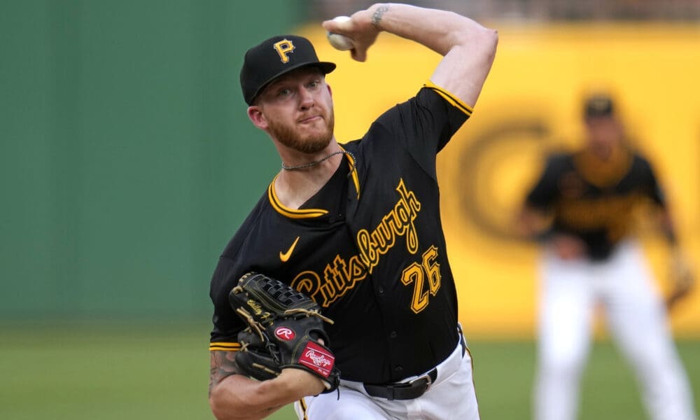 Pittsburgh Pirates starting pitcher Bailey Falter delivers during the second inning of a baseball game against the Cincinnati Reds in Pittsburgh, Tuesday, June 18, 2024. (AP Photo/Gene J. Puskar)