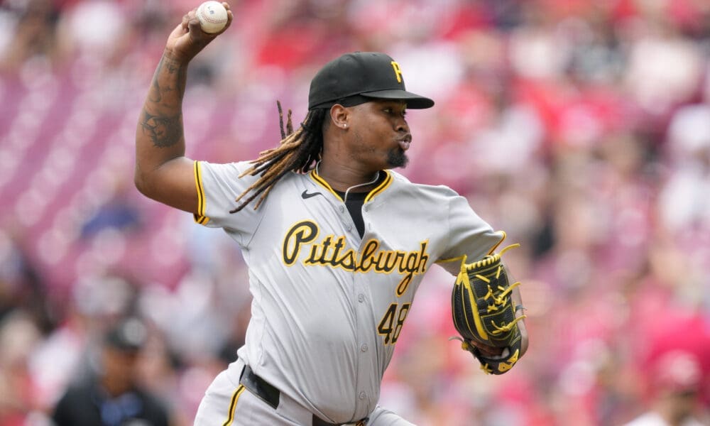 Pittsburgh Pirates pitcher Luis L. Ortiz throws during the first inning of a baseball game against the Cincinnati Reds, Wednesday, June 26, 2024 in Cincinnati. (AP Photo/Jeff Dean)