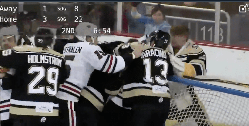 Emil Larmi Pittsburgh Penguins goalie fight