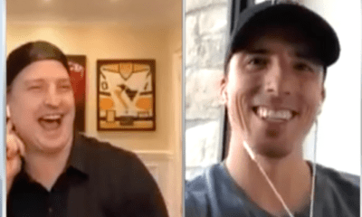 Former Pittsburgh Penguins Colby Armrstrong and Marc-Andre Fleury