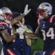New England Patriots WR Kendrick Bourne celebrates scoring a touchdown in Week 1 against the Philadelphia Eagles.