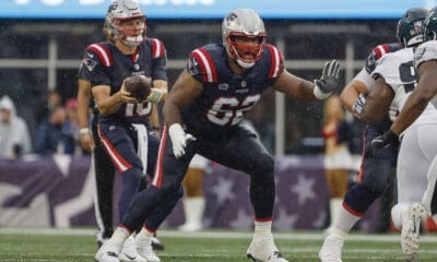 New England Patriots offensive lineman Sidy Sow protects quarterback Mac Jones