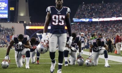 New England Patriots defensive end Chandler Jones walks in the end zone before an NFL football game against the Miami Dolphins, Thursday, Oct. 29, 2015, in Foxborough, Mass. (AP Photo/Michael Dwyer)