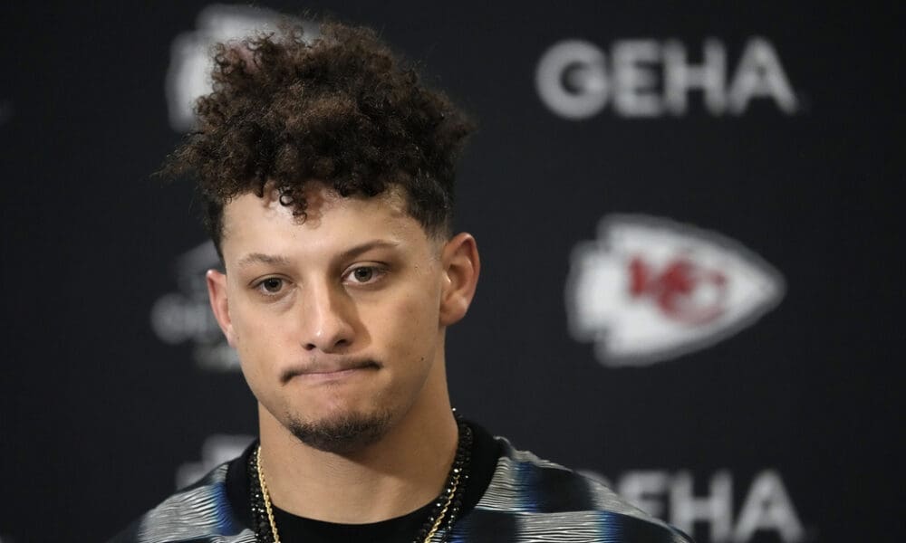 Kansas City Chiefs quarterback Patrick Mahomes speaks during a news conference following an NFL football game against the Buffalo Bills Sunday, Dec. 10, 2023, in Kansas City, Mo. The Bills won 20-17 (AP Photo/Charlie Riedel)