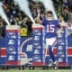 New York Giants quarterback Tommy DeVito is introduced before an NFL football game against the Green Bay Packers, Monday, Dec. 11, 2023, in East Rutherford, N.J. Giants win helps solidify the New England Patriots draft position (AP Photo/Seth Wenig)
