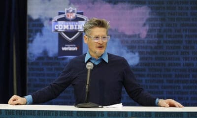 Atlanta Falcons general manager Thomas Dimitroff speaks during a press conference at the NFL football scouting combine, Wednesday, Feb. 27, 2019, in Indianapolis. Could he be the next GM for the New England Patriots? (AP Photo/Darron Cummings)