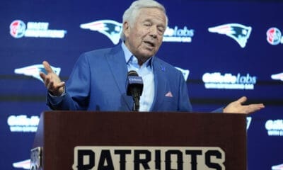 New England Patriots team owner Robert Kraft faces reporters Thursday, Jan. 11, 2024, in Foxborough, Mass., during an NFL football news conference held to discuss the departure of former Patriots head coach Bill Belichick. Belichick's departure brings to an end to his 24-year tenure as the architect of the most decorated dynasty of the league's Super Bowl era. (AP Photo/Steven Senne)