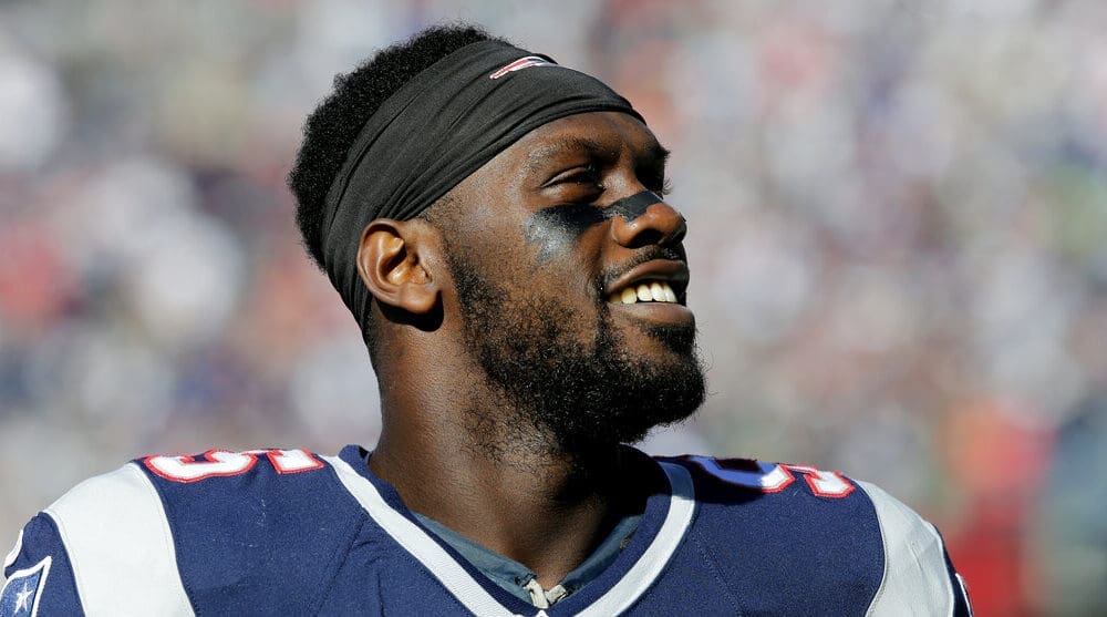 New England Patriots defensive end Chandler Jones (95) before an NFL football game between the New England Patriots and the Washington Redskins, Sunday, Nov. 8, 2015, in Foxborough, Mass. (AP Photo/Charles Krupa)