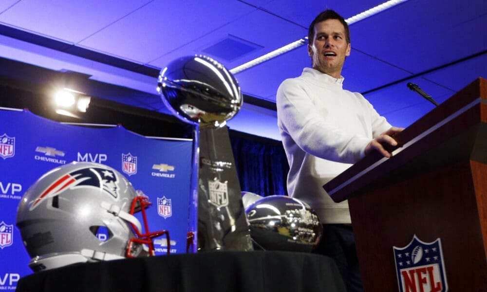 New England Patriots quarterback Tom Brady speaks during a news conference after the NFL Super Bowl XLIX football game Monday, Feb. 2, 2015, in Phoenix, Ariz. The Patriots beat the Seattle Seahawks 28-24. Brady was named the games most valuable player. (AP Photo/David J. Phillip)