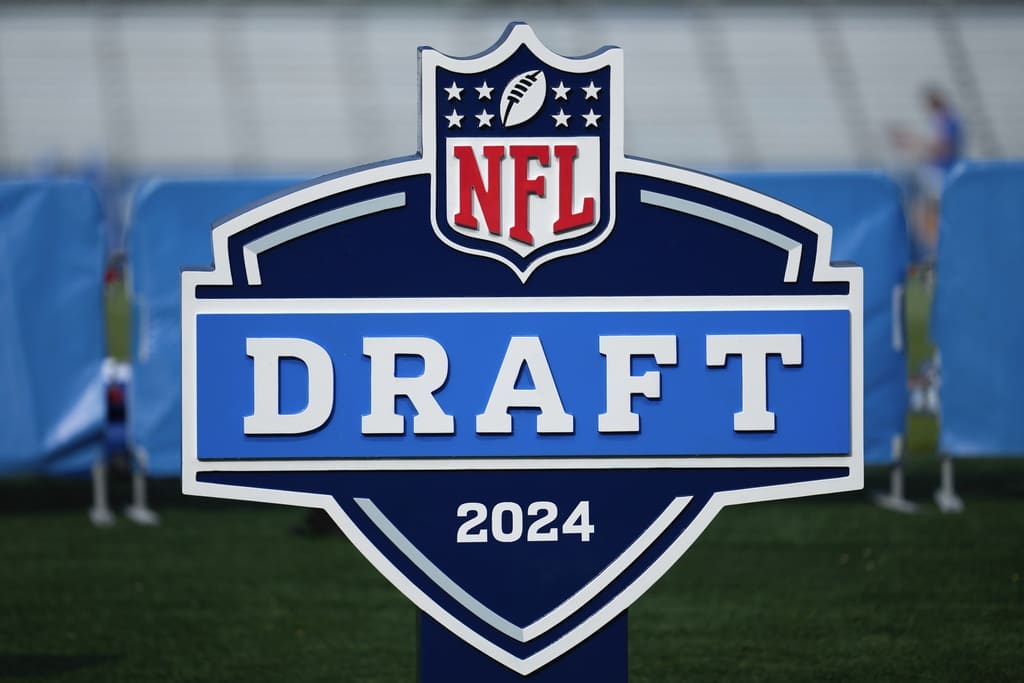 A 2024 NFL draft sign is shown during at a Detroit Lions NFL football practice in Allen Park, Mich., Tuesday, July 25, 2023. (AP Photo/Paul Sancya)