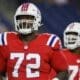 New England Patriots offensive tackle Tyrone Wheatley Jr. (72) warms up before an NFL football game against the Miami Dolphins, Sunday, Sept. 17, 2023, in Foxborough, Mass. (AP Photo/Michael Dwyer)