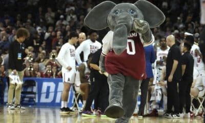The Alabama mascot during a first-round college basketball game against Charleston in the NCAA Tournament in Spokane, Wash., Friday, March 22, 2024. (AP Photo/Ted S. Warren)