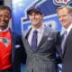 Eastern Illinois quarterback Jimmy Garoppolo poses for photos with NFL commissioner Roger Goodell and former New England Patriots linebacker Willie McGinest after being selected as the 62nd pick by the New England Patriots in the second round of the 2014 NFL Draft, Friday, May 9, 2014, in New York. (AP Photo/Jason DeCrow)