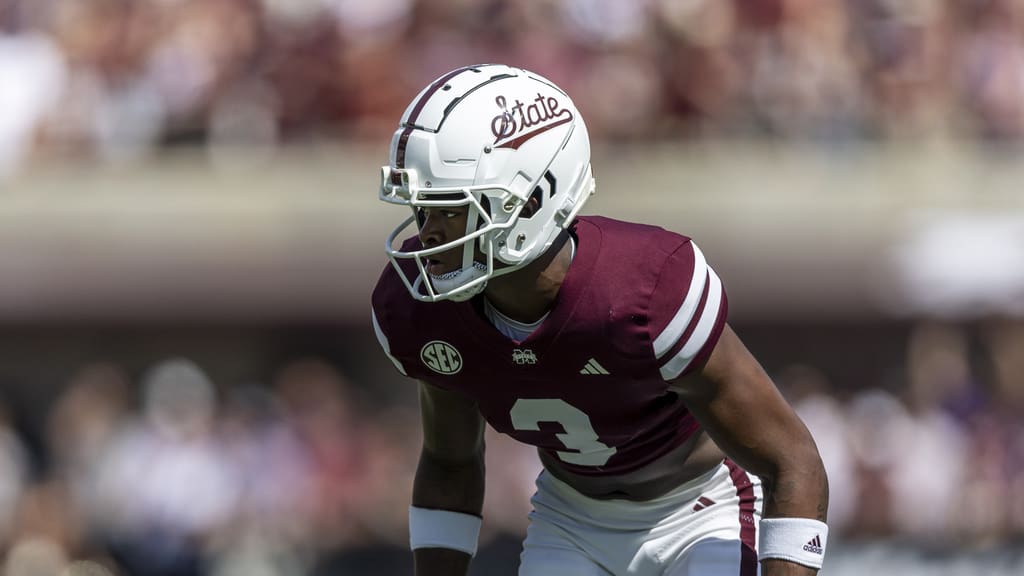 Mississippi State cornerback Decamerion Richardson (3) during the first half of an NCAA football game on Saturday, Sept. 16, 2023, in Starkville, Miss. (AP Photo/Vasha Hunt)
