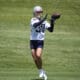 New England Patriots wide receiver David Wallis catches the ball during NFL football practice, Tuesday, June 4, 2024, in Foxborough, Mass. (AP Photo/Steven Senne)